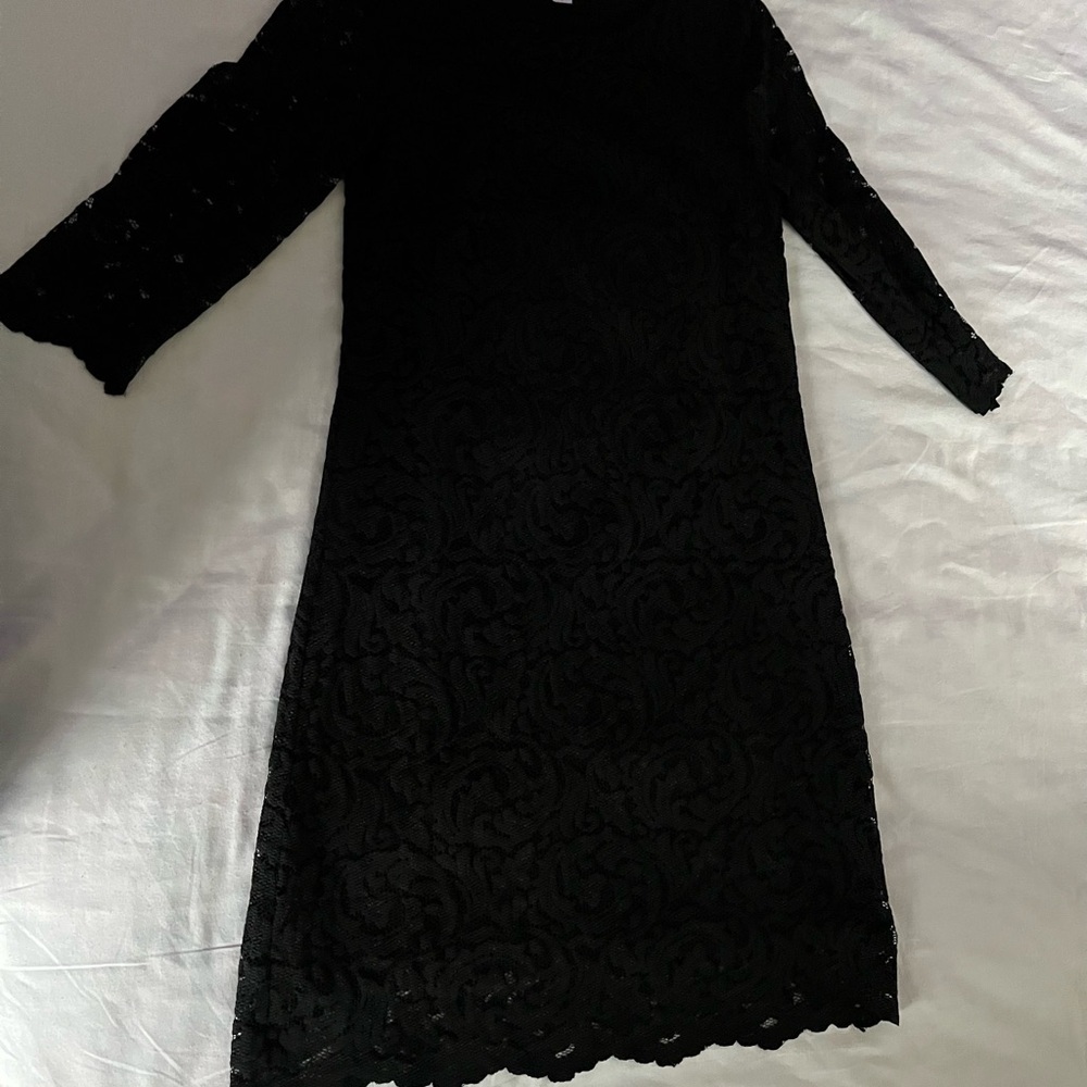 Garnet Hill Black Lace 3/4 Sleeve Classic Sheath Dress Women’s Size 6 EUC - Picture 7 of 16